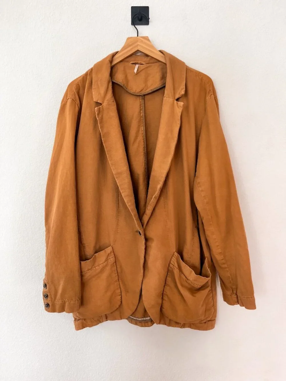 Free People Linen Blend Slouchy Blazer L Tan Rust Oversized Single Button - Picture 4 of 6